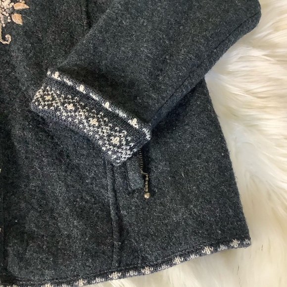 Icelandic Design 100% Wool Full Zip Fair Isle Floral Embroidered Jacket Womens M - Picture 4 of 13
